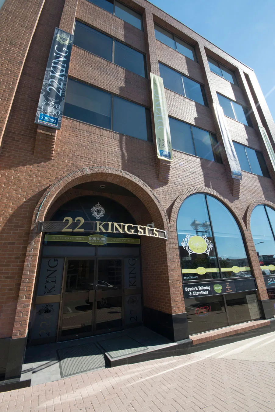 The 22 King Street South entrance to Chameleon Business Centres in Uptown Waterloo — the professional street address that signals an established business